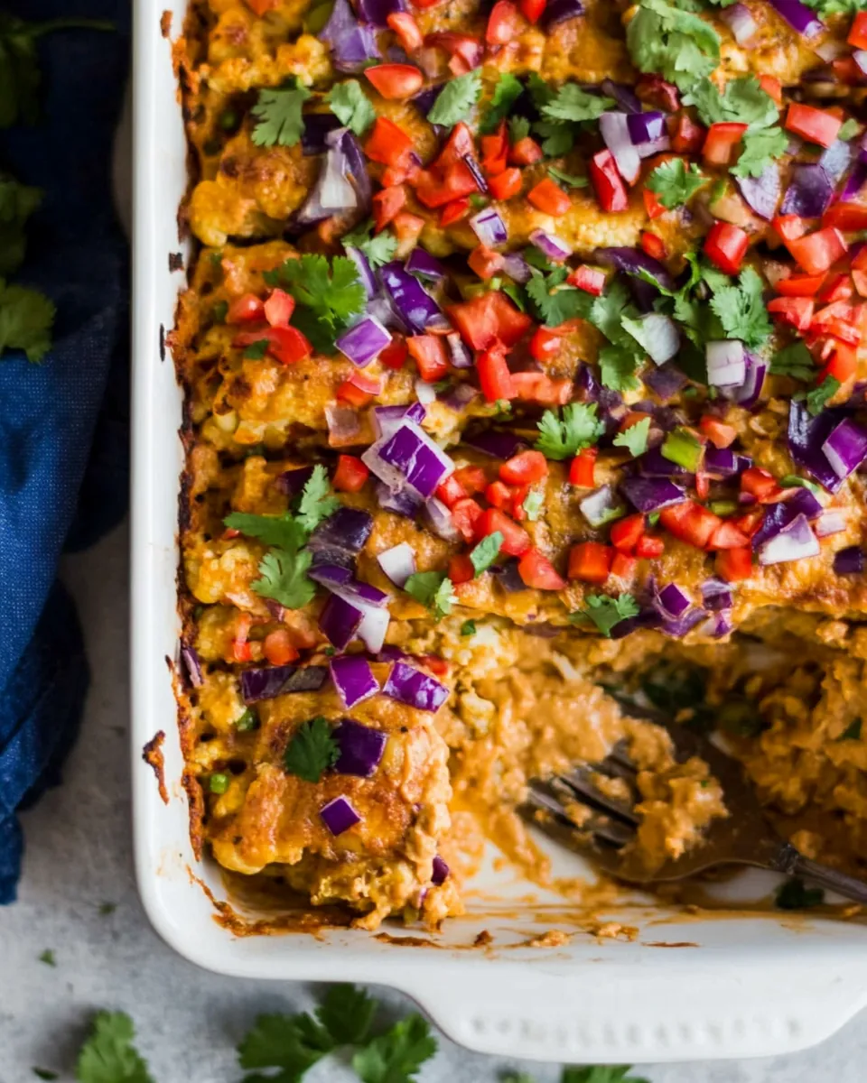 Rainbow Cauliflower Casserole With Thai Peanut Chicken