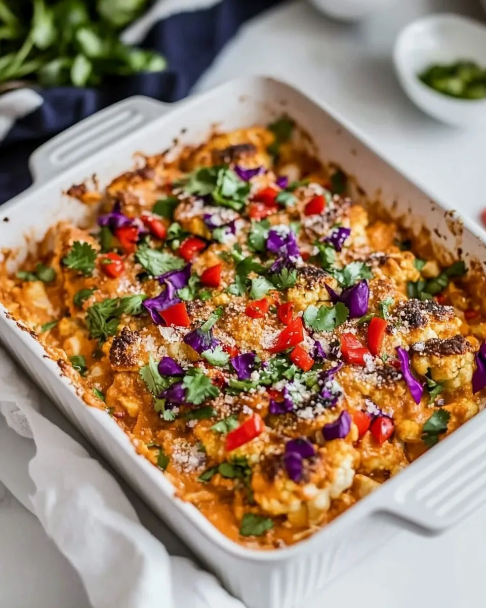 Rainbow Cauliflower Casserole With Thai Peanut Chicken