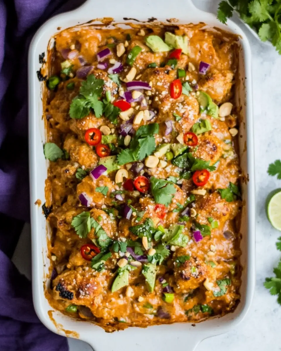 Rainbow Cauliflower Casserole With Thai Peanut Chicken