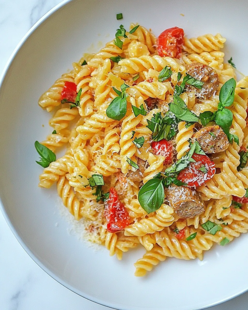 Red Pepper Garlic Chicken Sausage Pasta