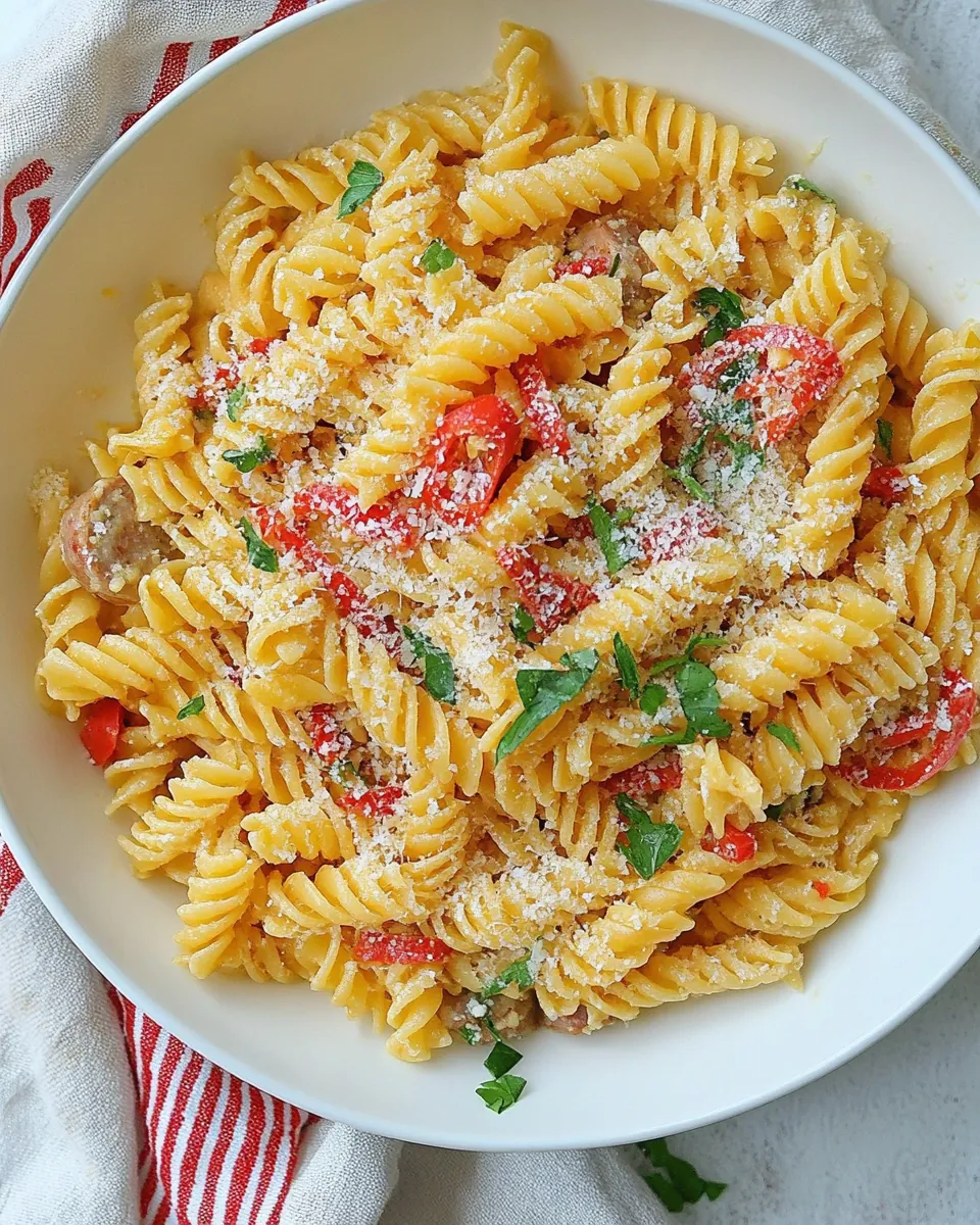 Red Pepper Garlic Chicken Sausage Pasta