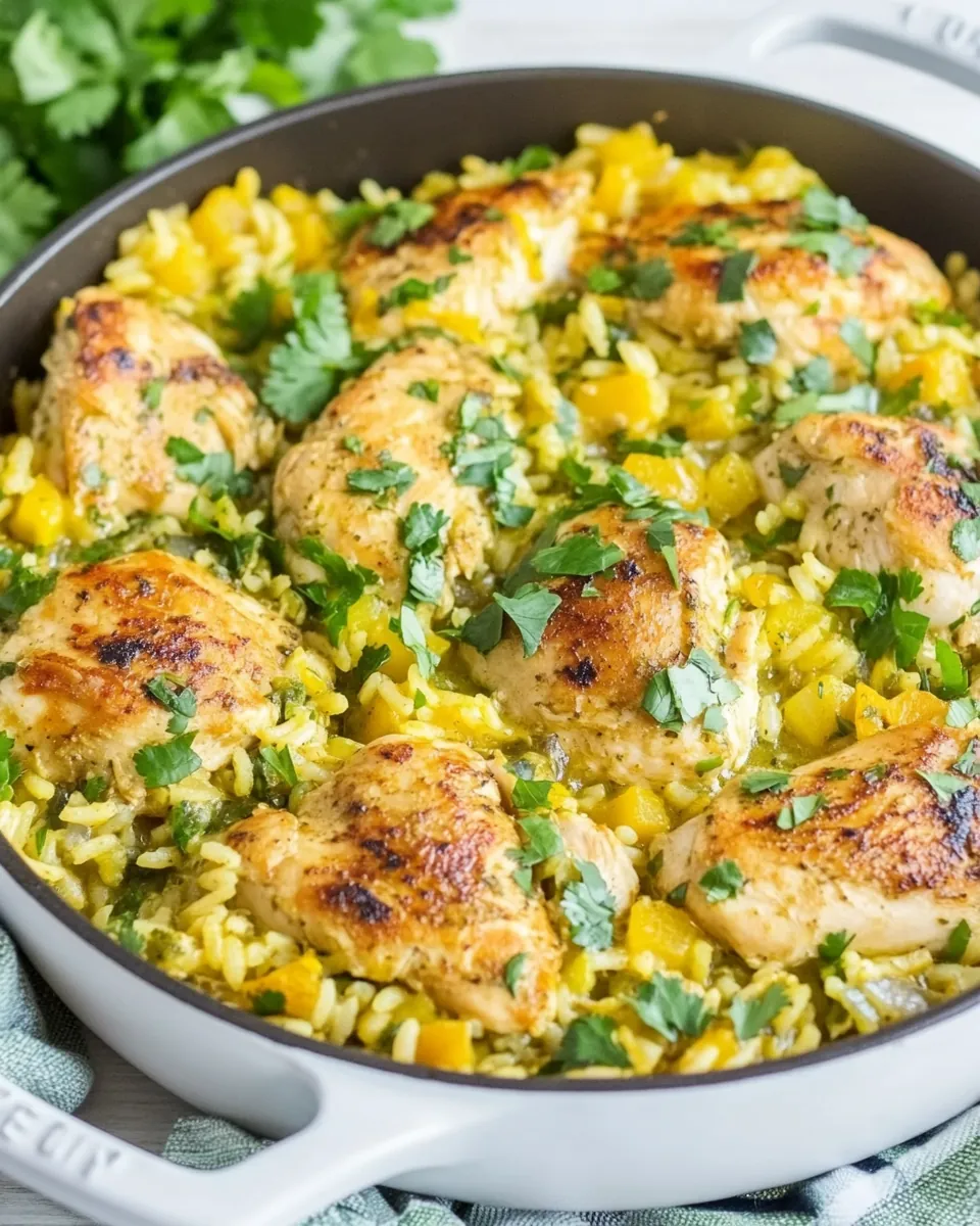 Salsa Verde Chicken and Rice Skillet