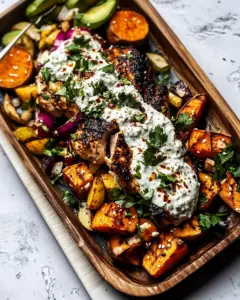 Sheet Pan Chicken Tzatziki and Sweet Potatoes