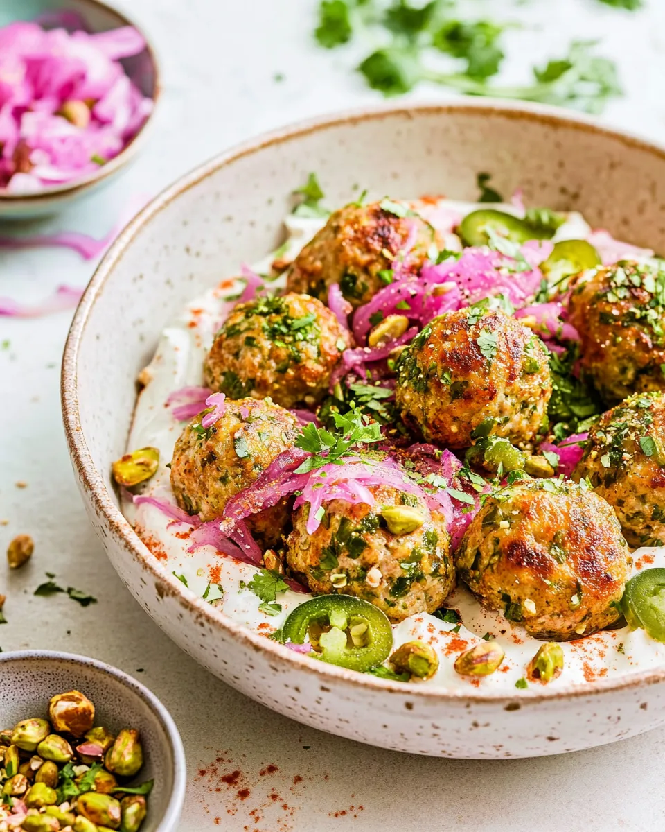 Sheet Pan Jalapeño Pistachio Chicken Meatball Bowls