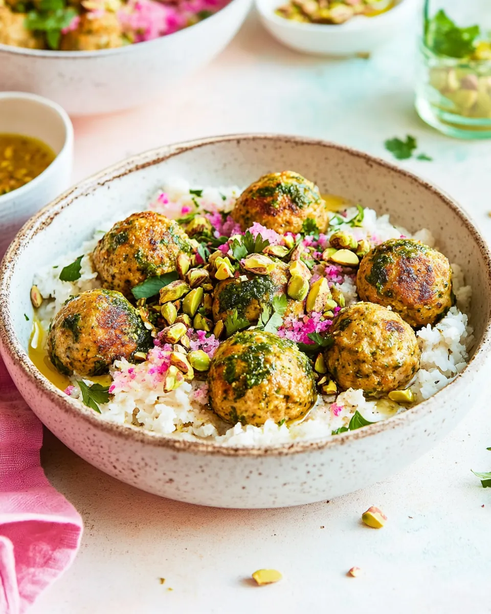 Sheet Pan Jalapeño Pistachio Chicken Meatball Bowls