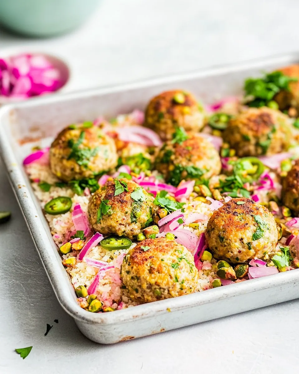 Sheet Pan Jalapeño Pistachio Chicken Meatball Bowls