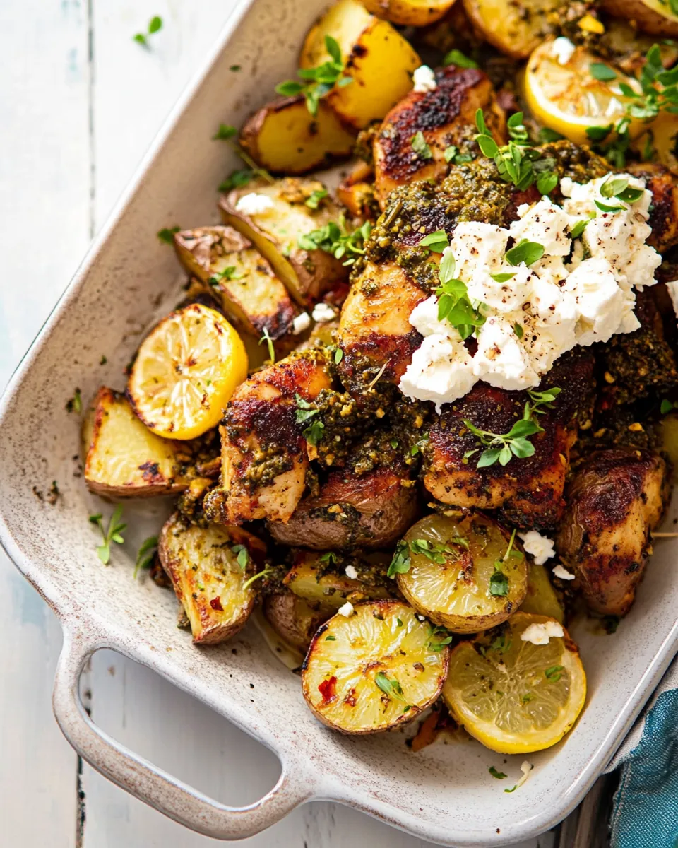 Sheet Pan Pesto Chicken and Lemon Butter Potatoes