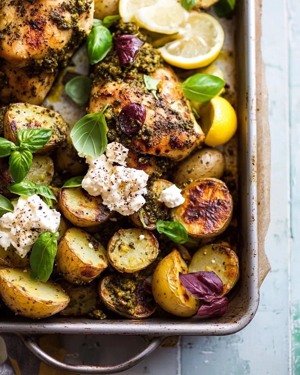 Sheet Pan Pesto Chicken and Lemon Butter Potatoes