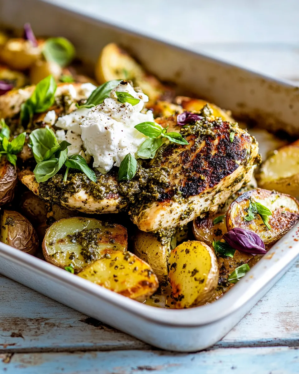 Sheet Pan Pesto Chicken and Lemon Butter Potatoes