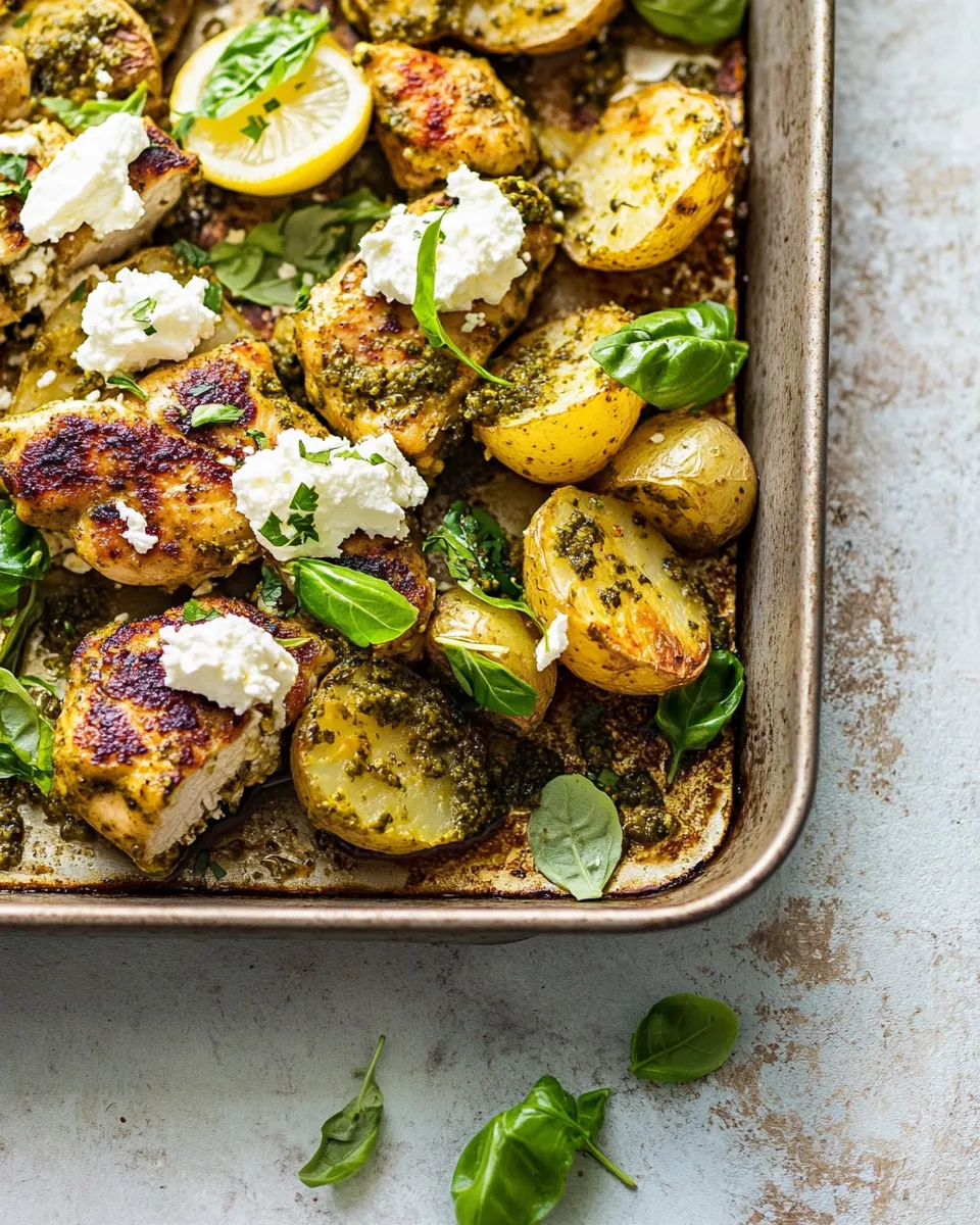Sheet Pan Pesto Chicken and Lemon Butter Potatoes