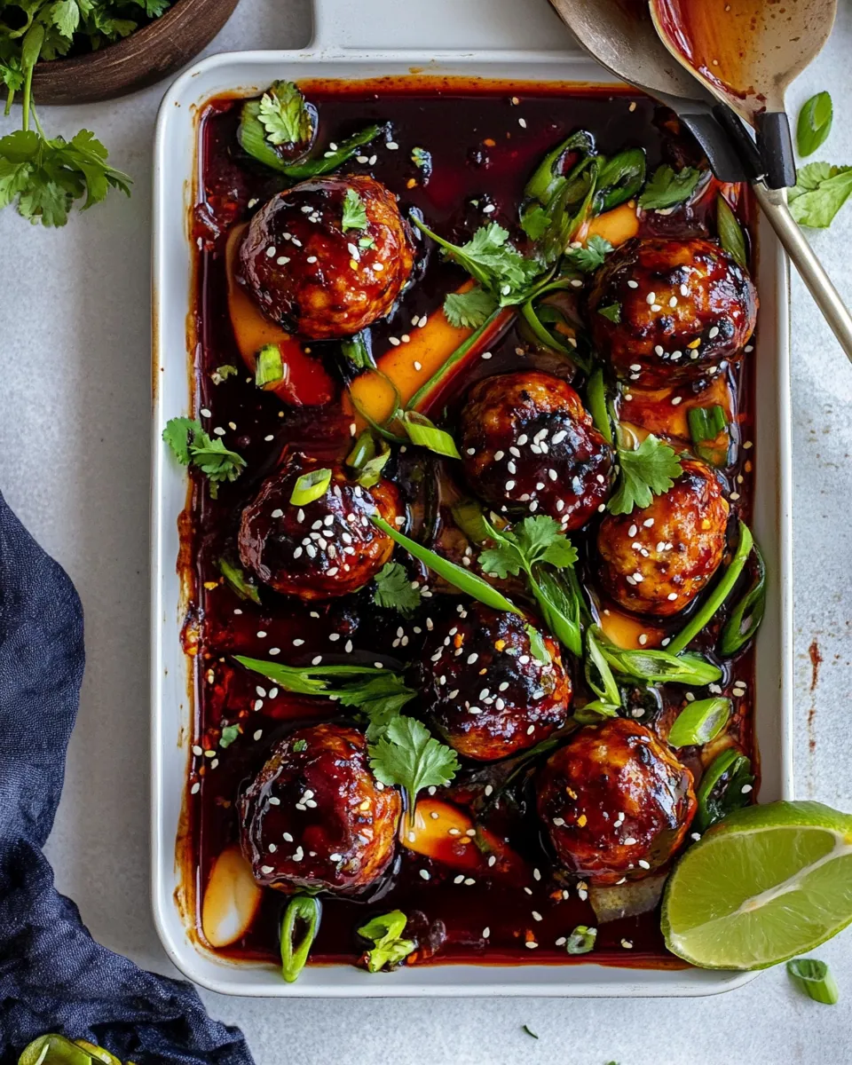 Sheet Pan Sticky Gochujang Chicken Meatballs