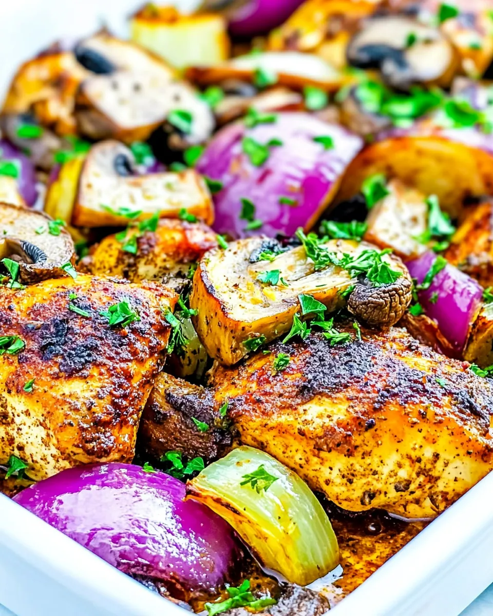 Skinny Sheet Pan Chicken with Mushrooms and Onions