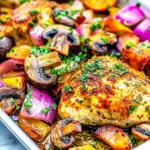 Skinny Sheet Pan Chicken with Mushrooms and Onions