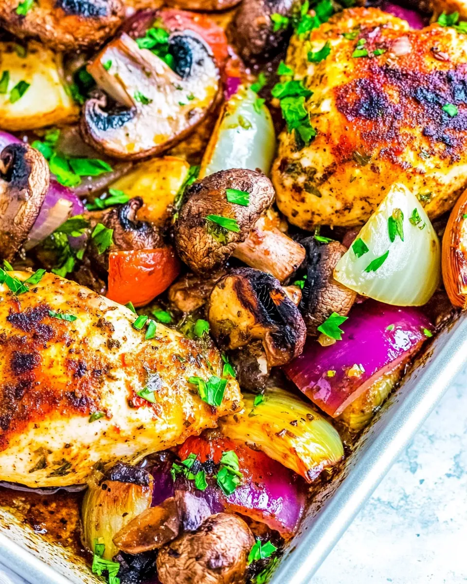 Skinny Sheet Pan Chicken with Mushrooms and Onions