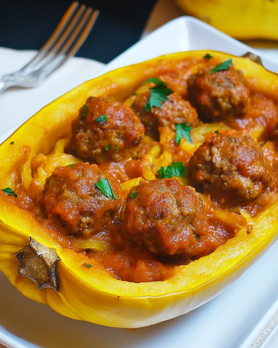 Slow Cooker Spaghetti Squash with Meatballs