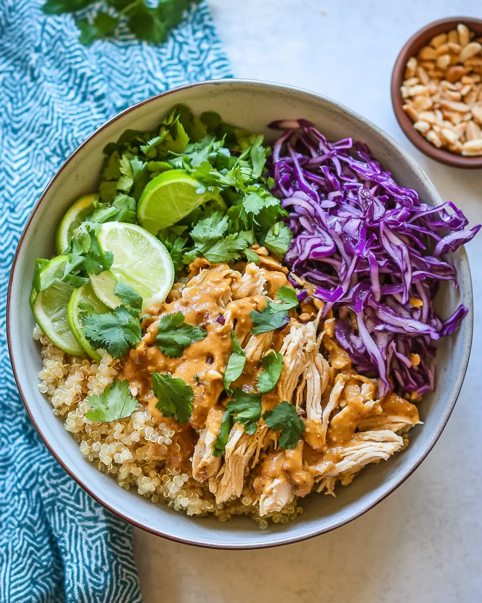 Slow Cooker Thai Peanut Butter Chicken Quinoa Bowls