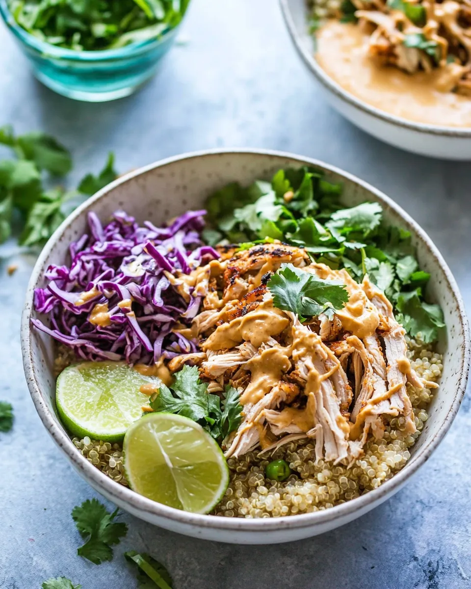 Slow Cooker Thai Peanut Butter Chicken Quinoa Bowls