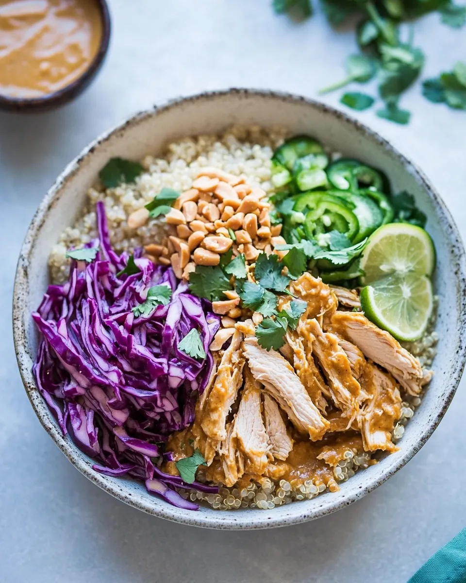 Slow Cooker Thai Peanut Butter Chicken Quinoa Bowls