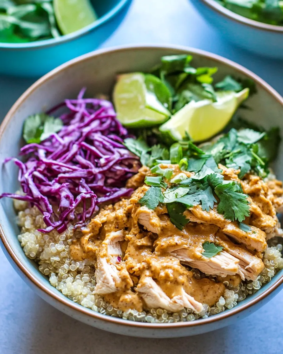 Slow Cooker Thai Peanut Butter Chicken Quinoa Bowls