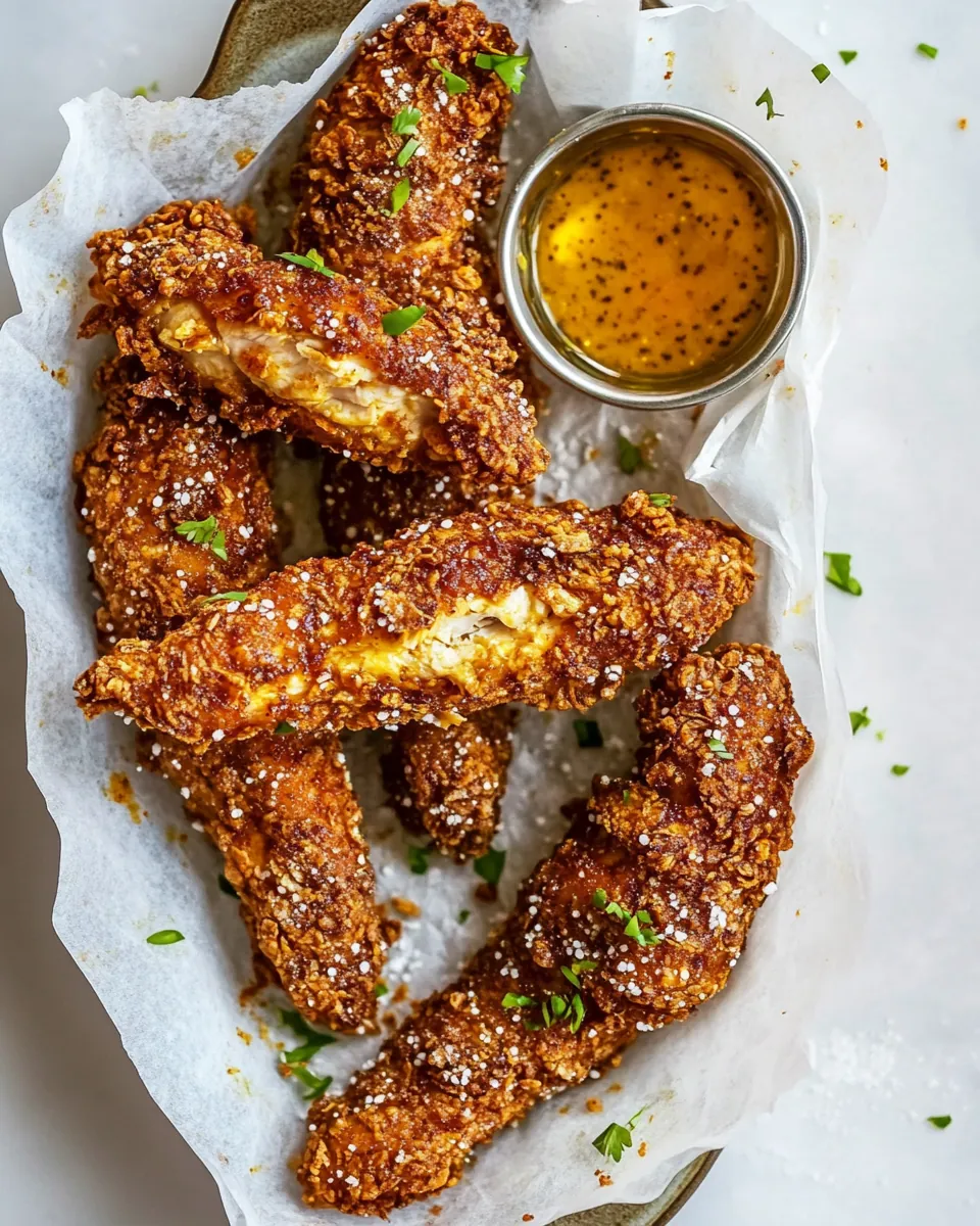 Spicy Honey Mustard Pretzel Chicken Fingers