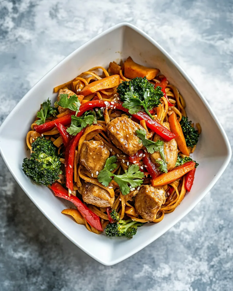 Spicy Thai Peanut Chicken Sweet Potato Noodle Stir Fry