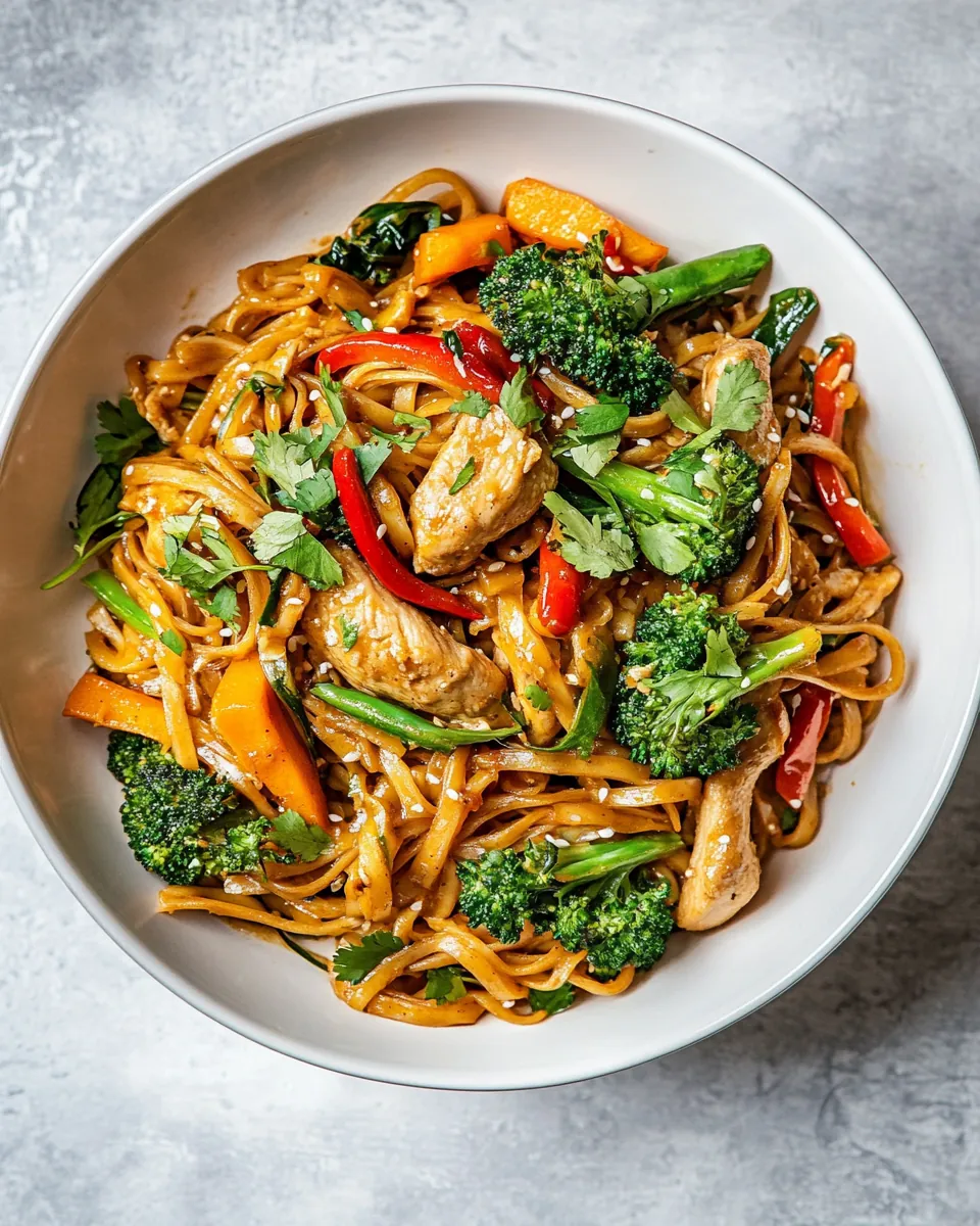 Spicy Thai Peanut Chicken Sweet Potato Noodle Stir Fry