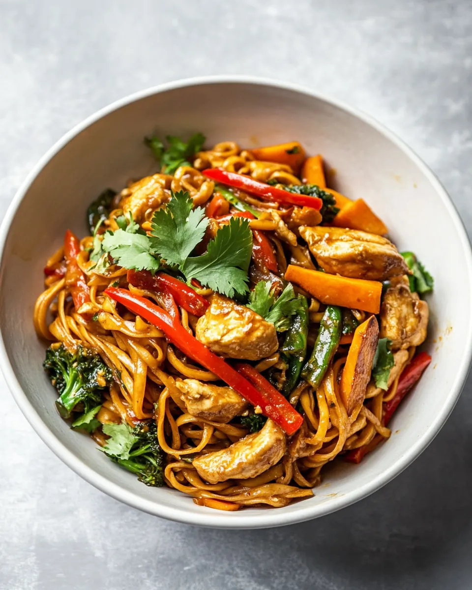 Spicy Thai Peanut Chicken Sweet Potato Noodle Stir Fry