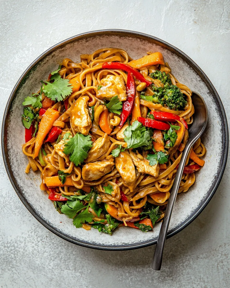 Spicy Thai Peanut Chicken Sweet Potato Noodle Stir Fry