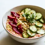 Sprouted Mung Bowl with Coconut Quinoa Beet Tahini