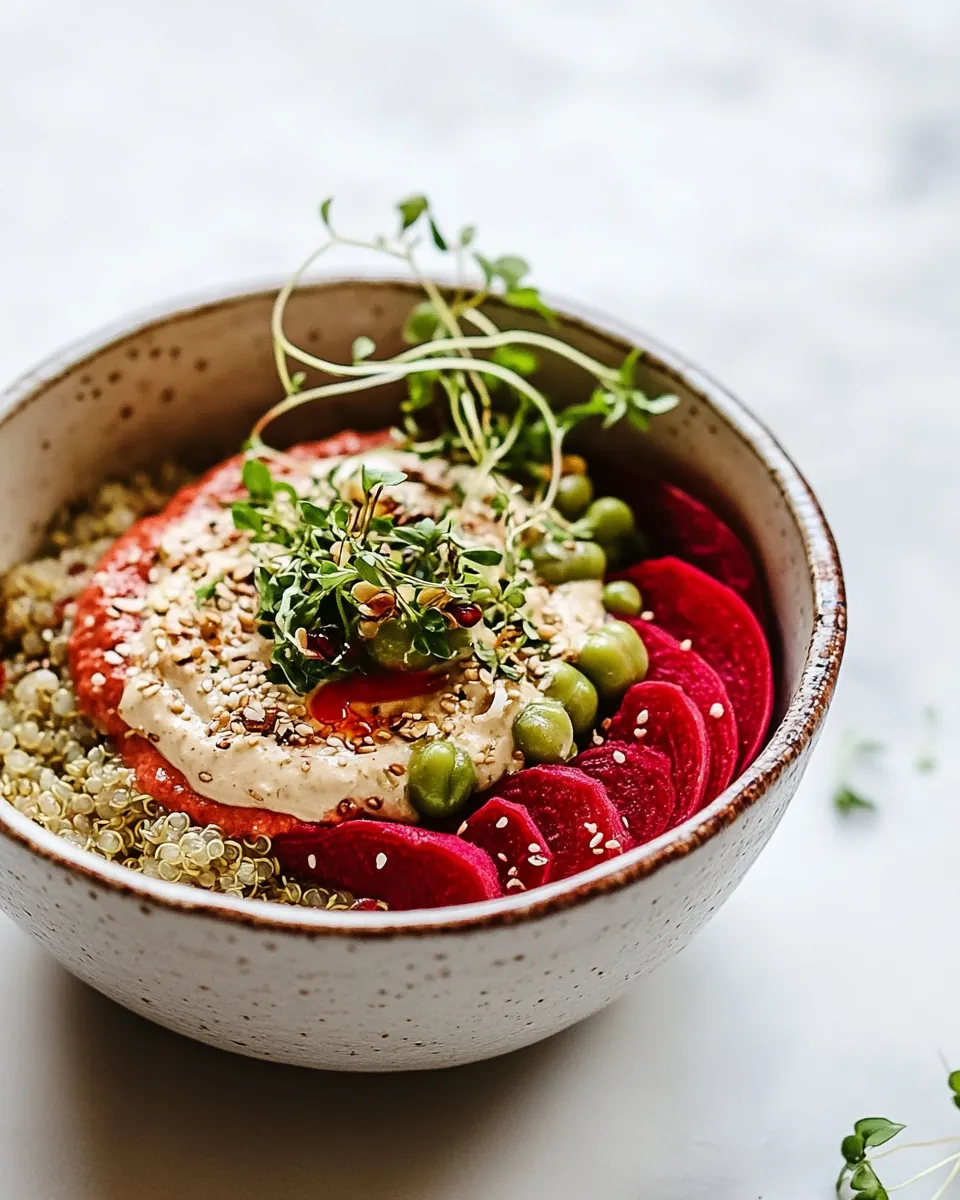 Sprouted Mung Bowl with Coconut Quinoa Beet Tahini