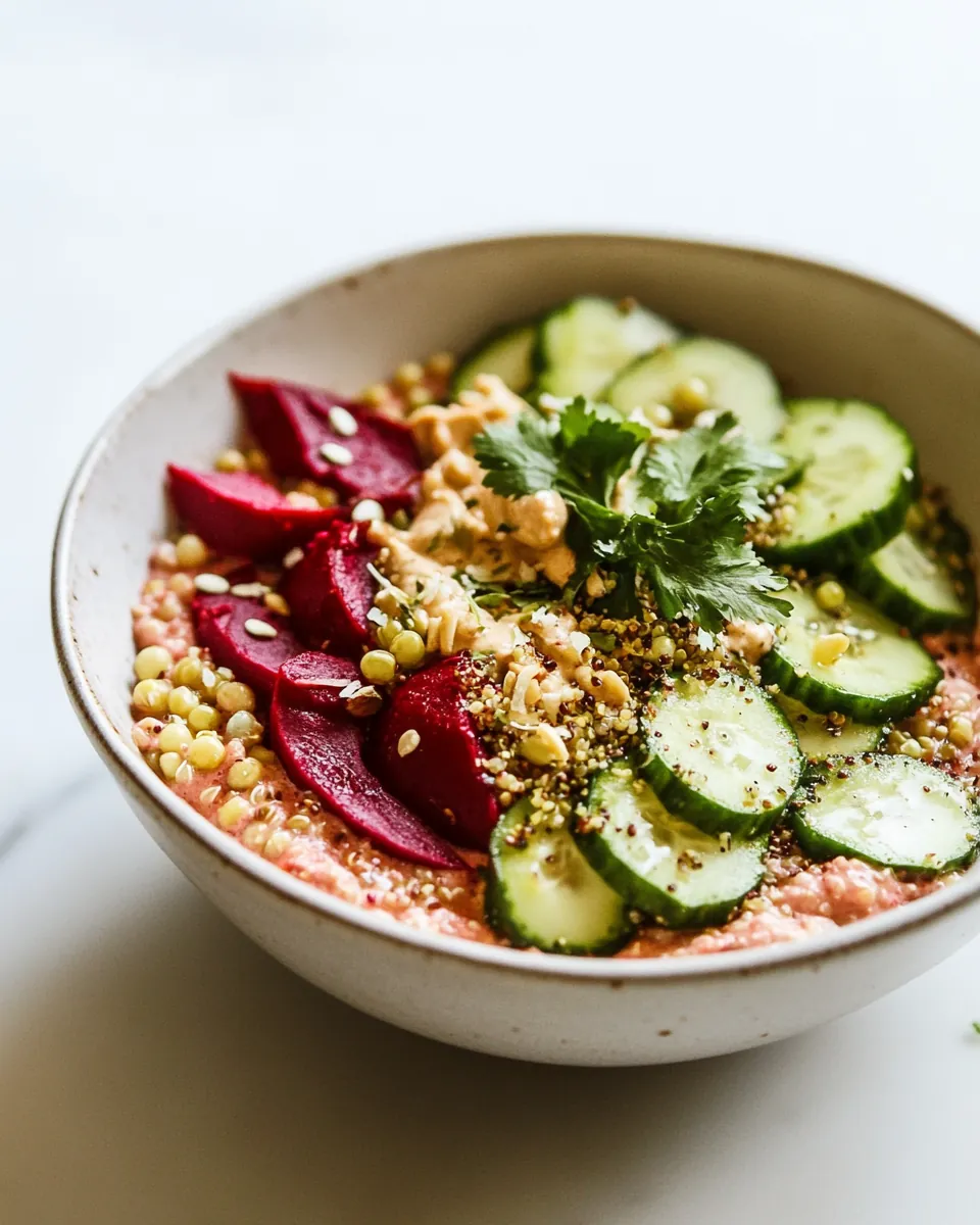 Sprouted Mung Bowl with Coconut Quinoa Beet Tahini