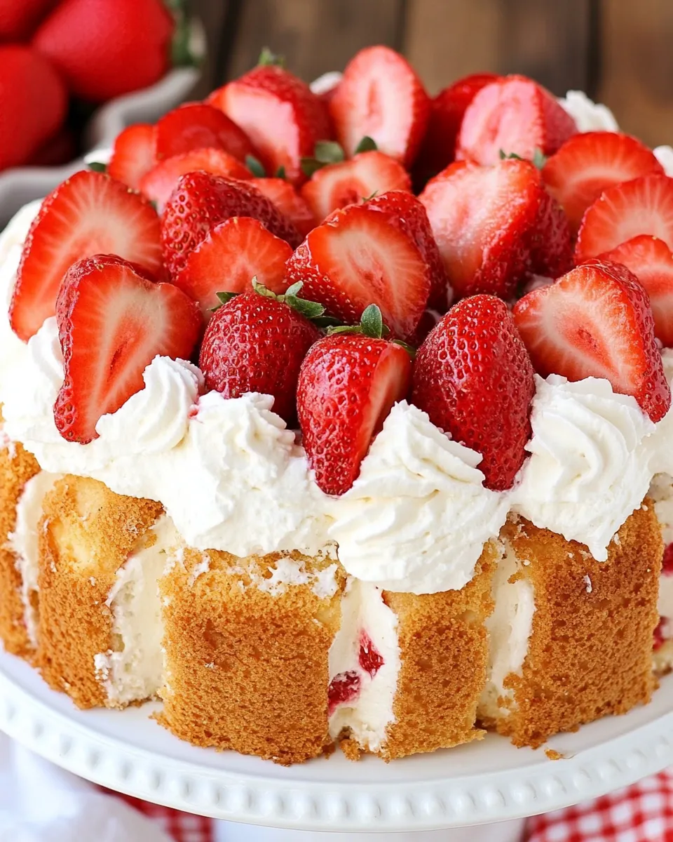 Strawberries and Cream Angel Food Cake