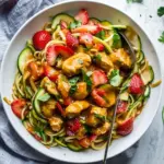 Strawberry Rhubarb Chicken Stir Fry With Orange Sauce And Zucchini Noodles