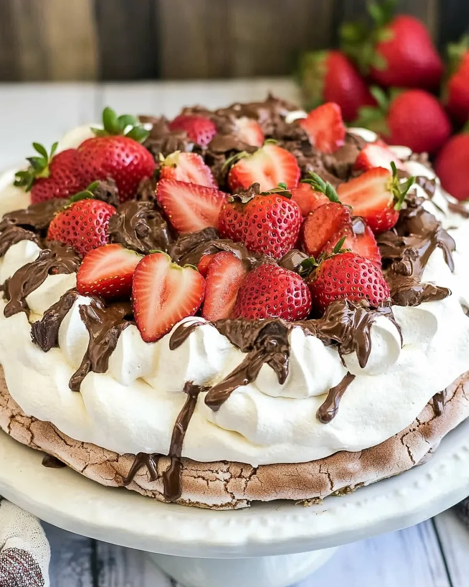 Strawberry Topped Chocolate Pavlova