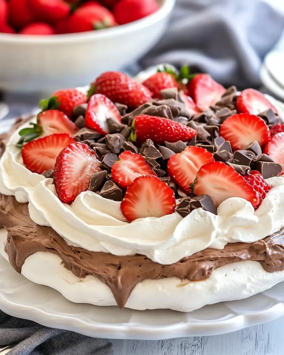 Strawberry Topped Chocolate Pavlova