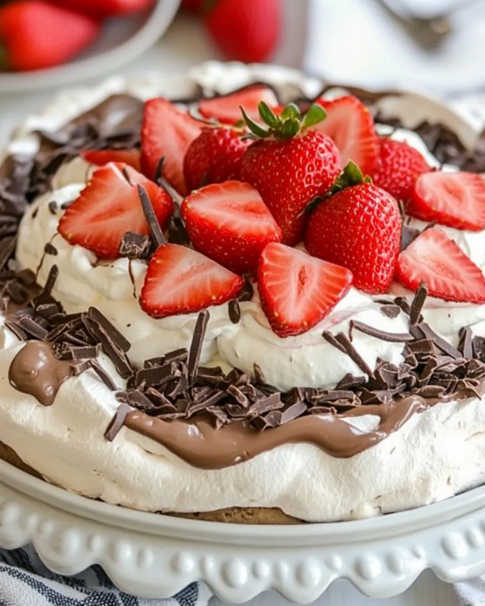 Strawberry Topped Chocolate Pavlova
