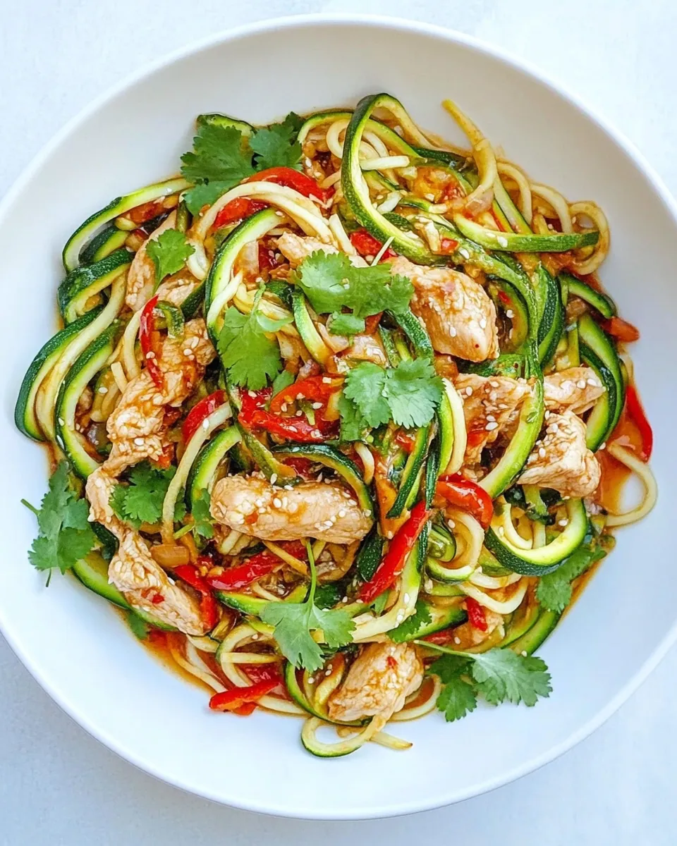Thai Style Drunken Zucchini Noodles with Spicy Honey Chicken