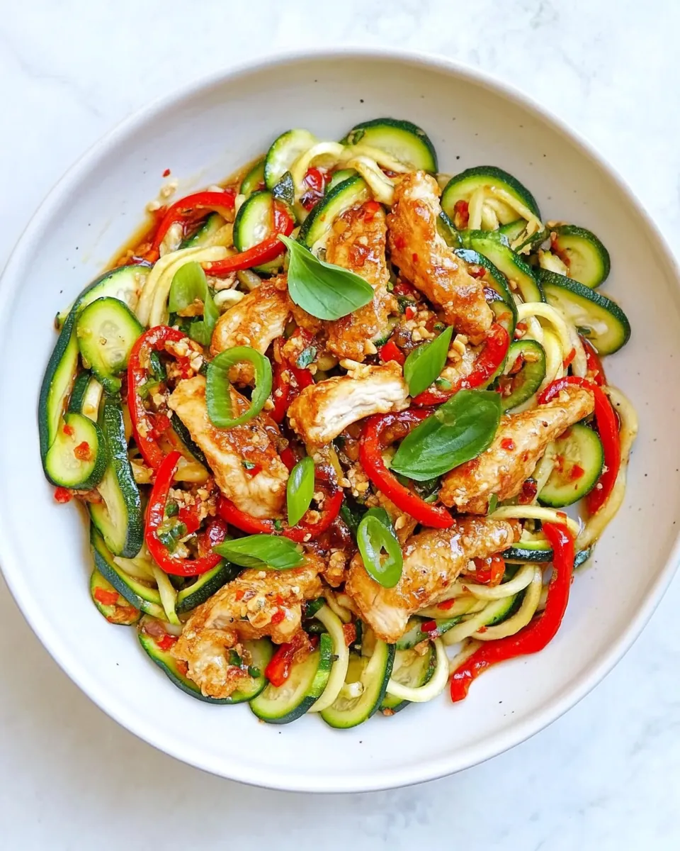 Thai Style Drunken Zucchini Noodles with Spicy Honey Chicken