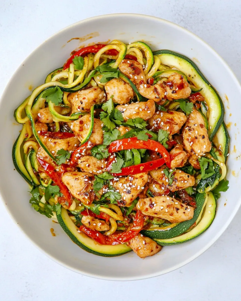 Thai Style Drunken Zucchini Noodles with Spicy Honey Chicken