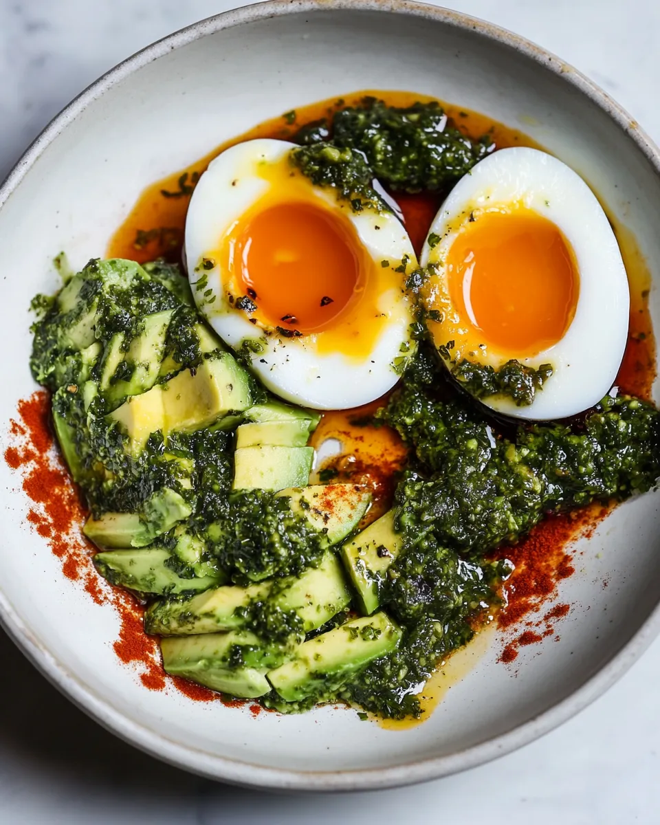 Turkish Eggs with Harissa Butter and Avocado Relish