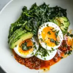 Turkish Eggs with Harissa Butter and Avocado Relish