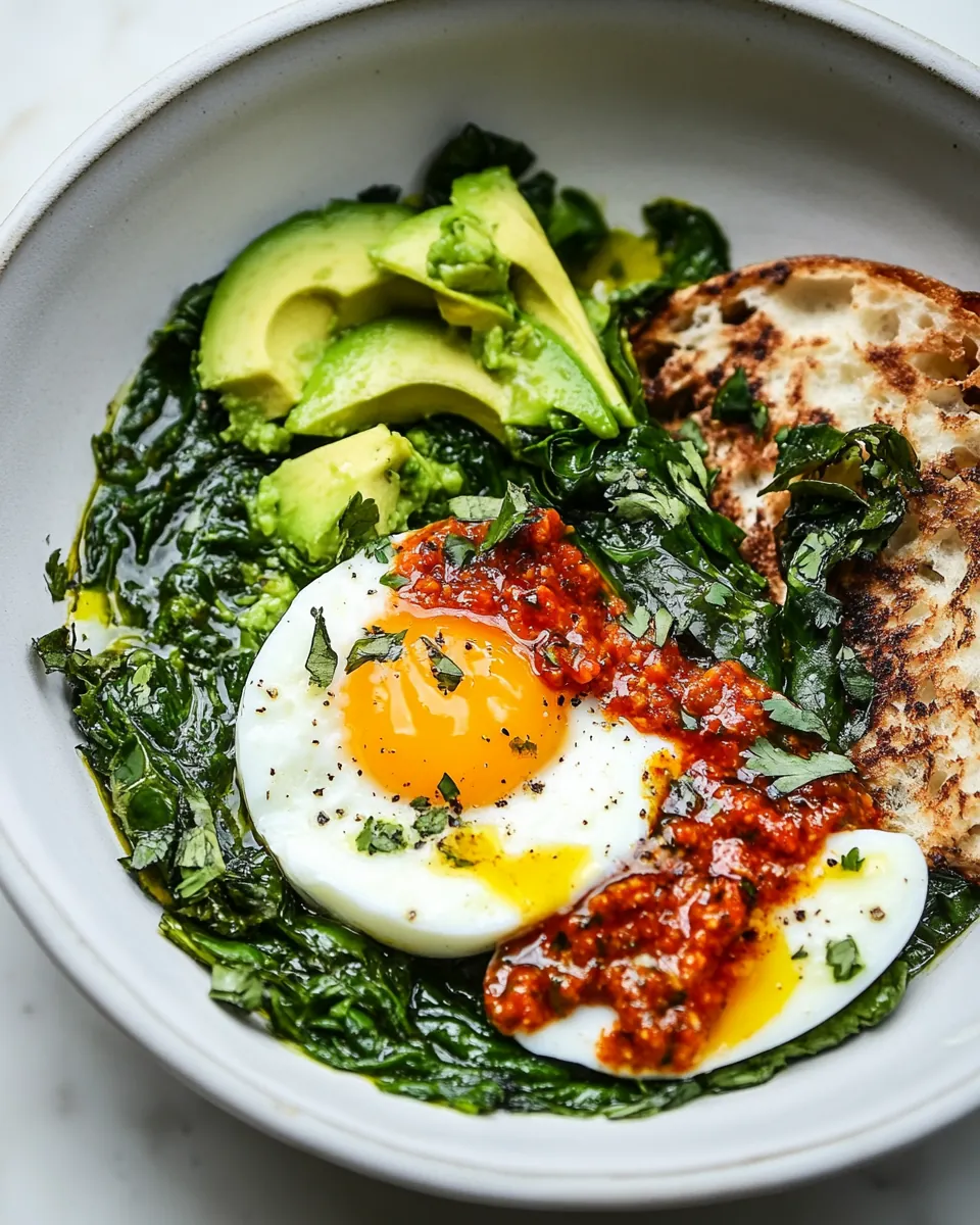 Turkish Eggs with Harissa Butter and Avocado Relish