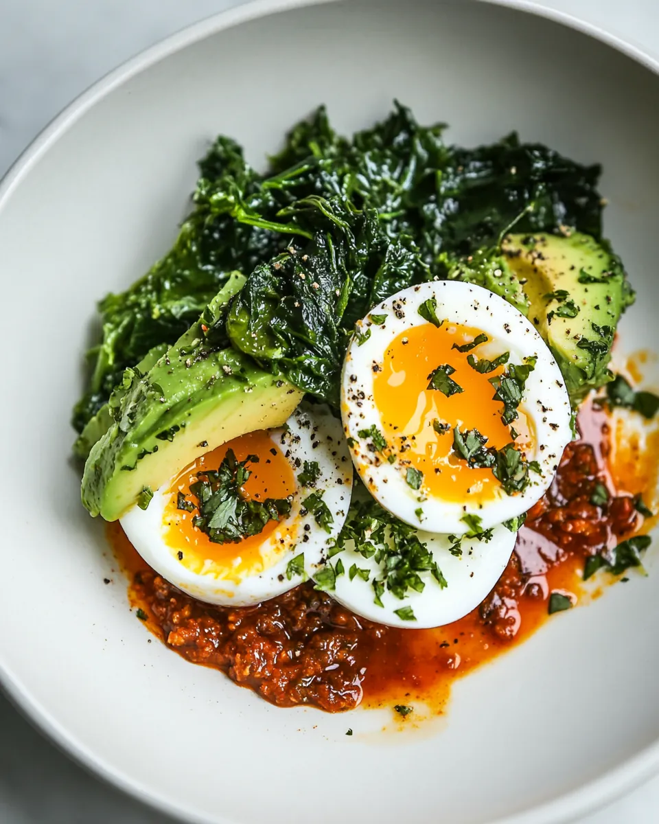 Turkish Eggs with Harissa Butter and Avocado Relish